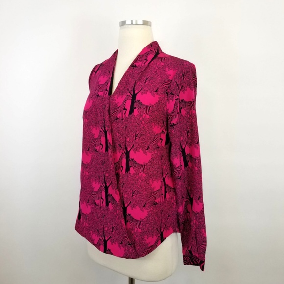 Tracy Reese Silk Zebra Print Faux Wrap Blouse - Picture 4 of 8